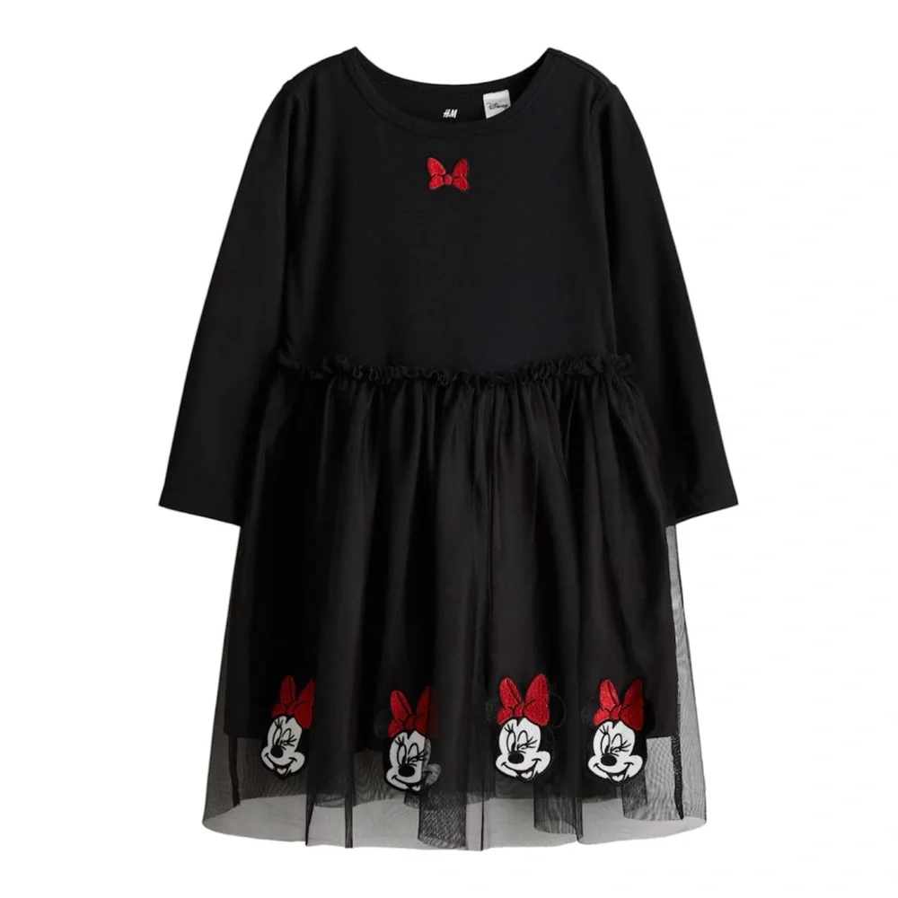 H&M Minnie Mouse Girls Tulle Dress 6X/7 Black Red Bow Disney Tutu - Picture 1 of 5